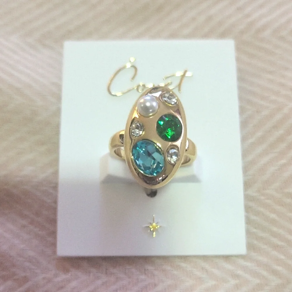 Gold and Blue Artistic Cocktail Ring